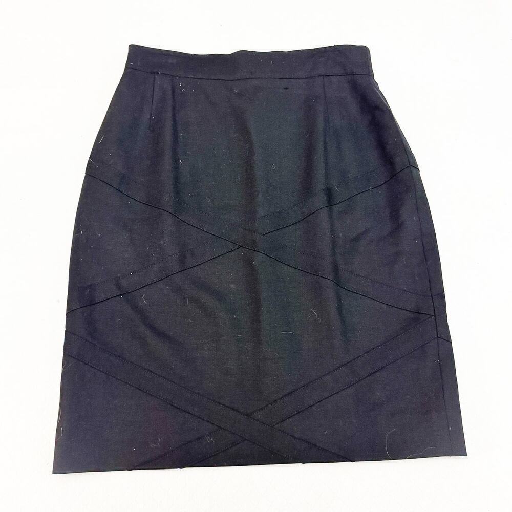 Escada Margaretha Ley Black Criss Cross Front Design Pencil Skirt Size 42 MINT